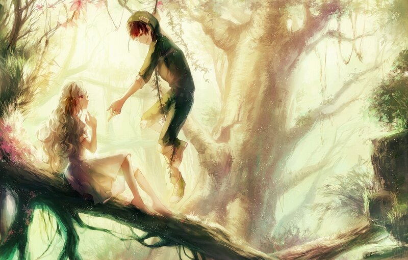 Boy and Girl on Tree Branch