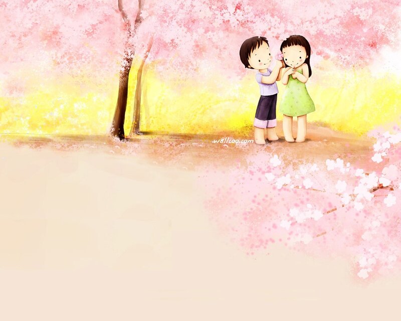 Boy and Girl under Cherry Blossoms