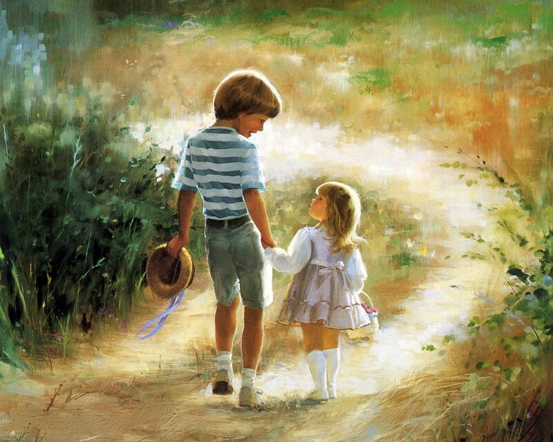Boy and Girl Walking — Green