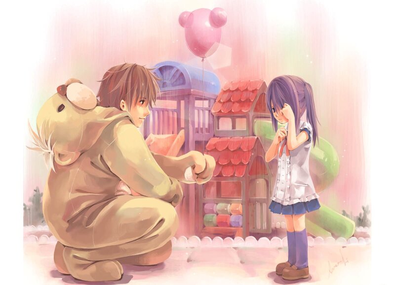 Boy and Girl with Balloon — Pink