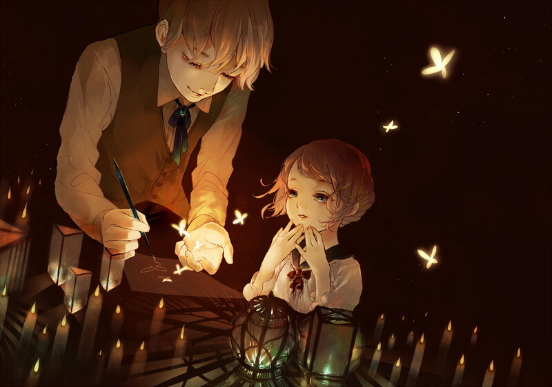 Boy and Girl with Lanterns