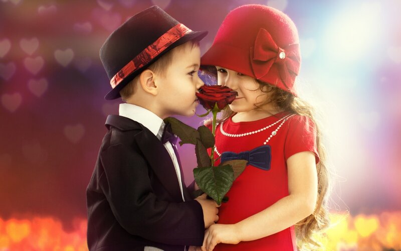 Boy and Girl with Rose — Red
