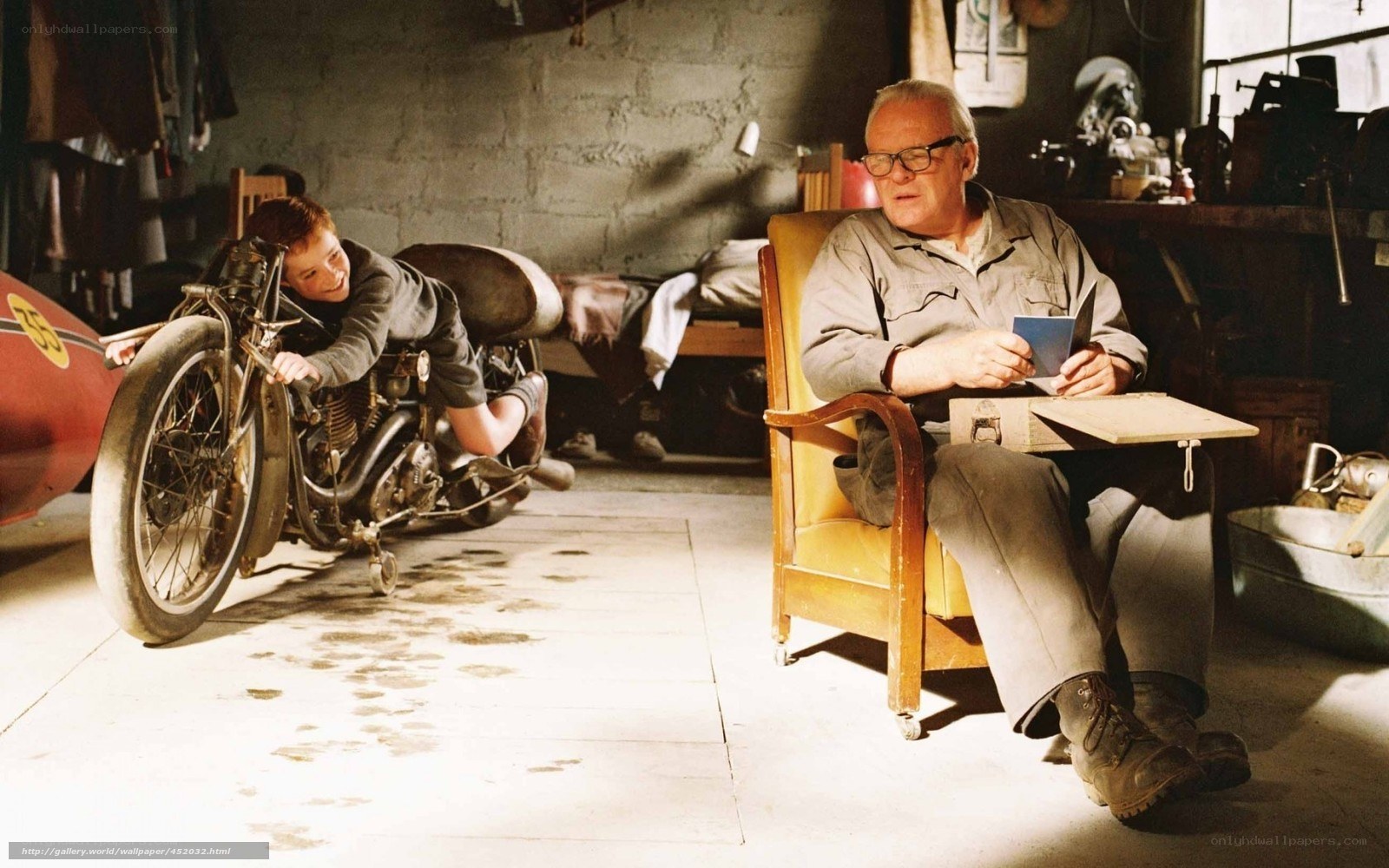 boy and man in garage