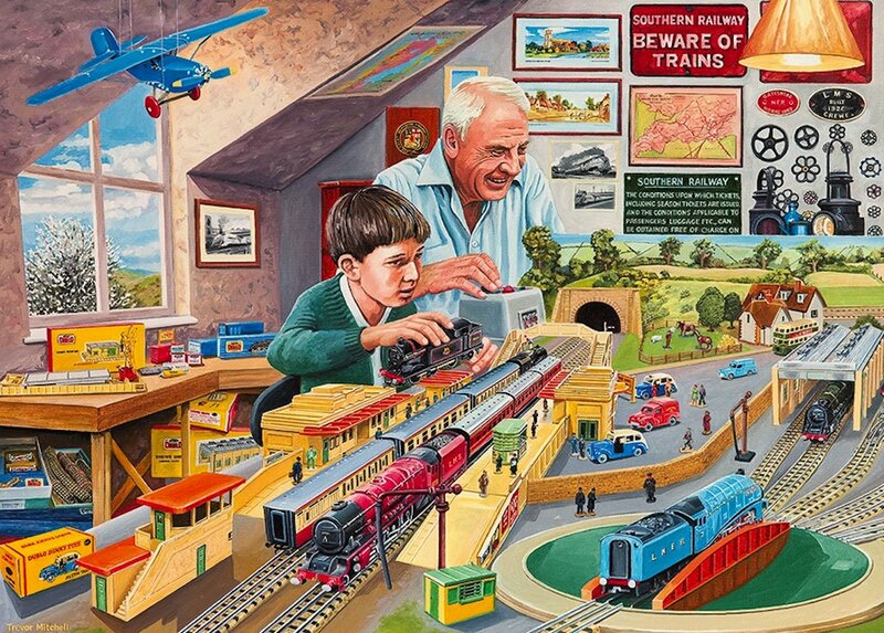 Boy and Man with Toy Trains
