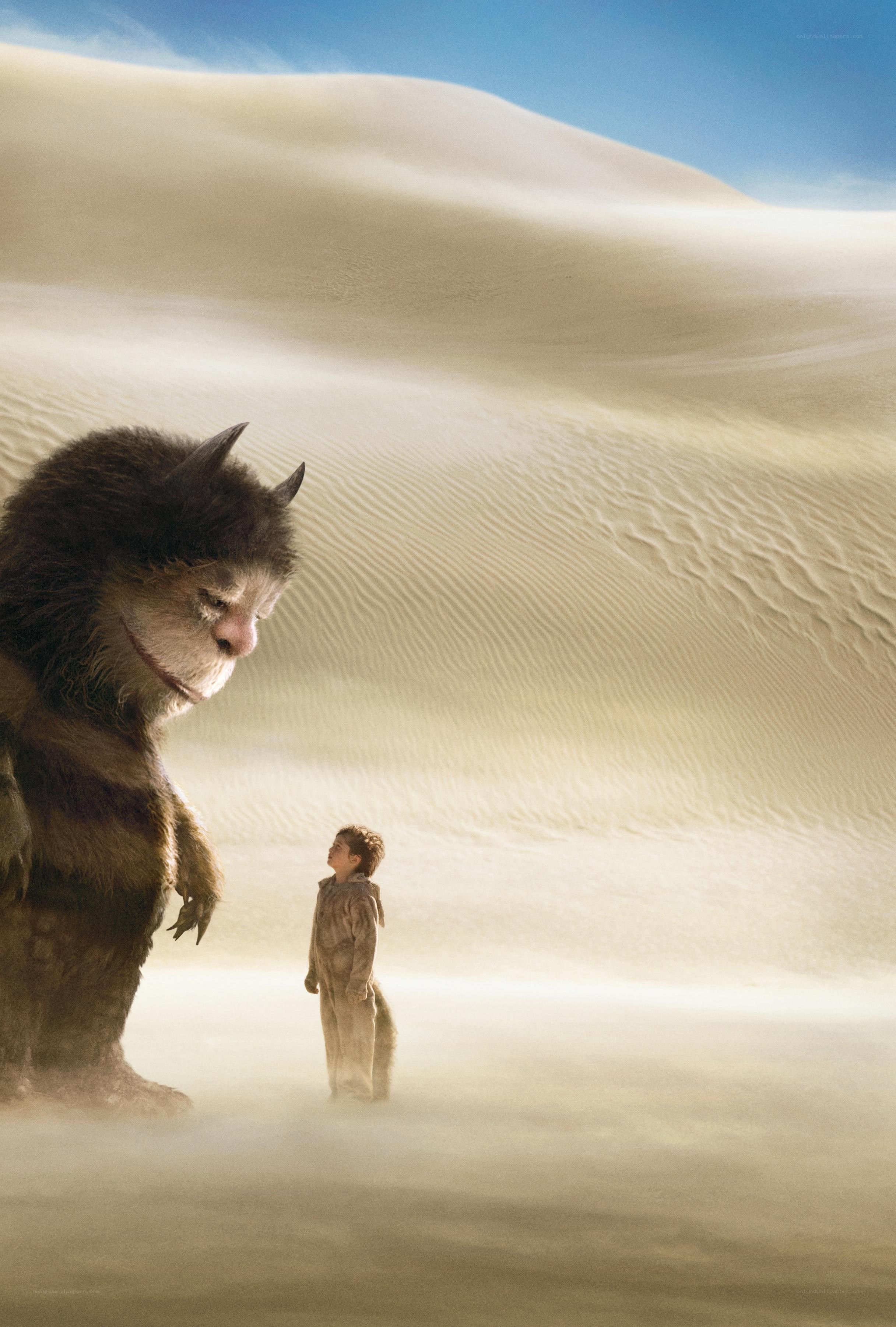 Boy and monster in desert