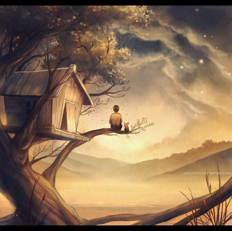 Boy and Mouse on Branch