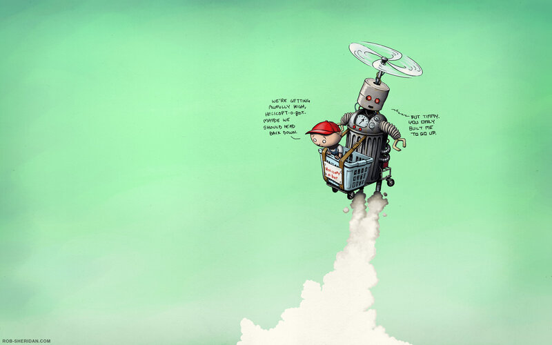 Boy and Robot Flying