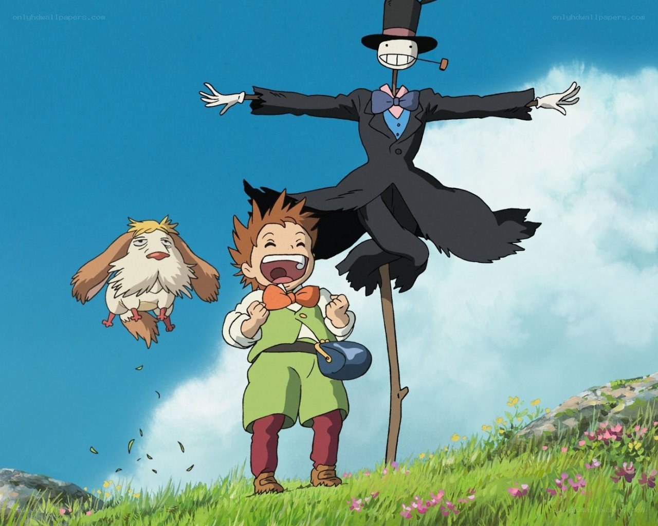 Boy and scarecrow in a field