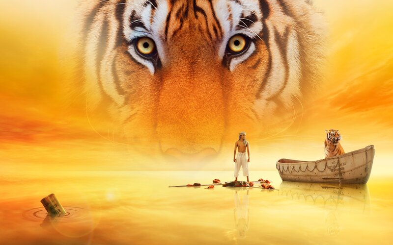 Boy and Tiger on Raft — Yellow