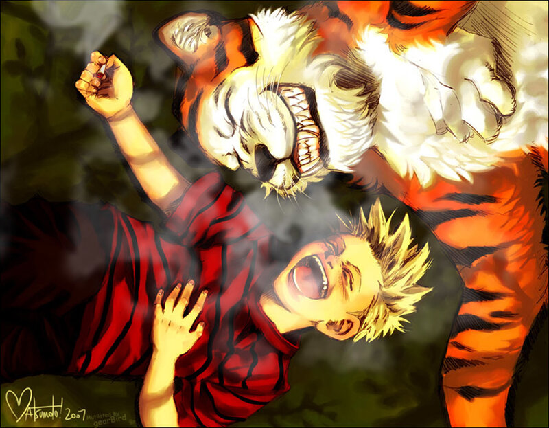 Boy and Tiger Playing