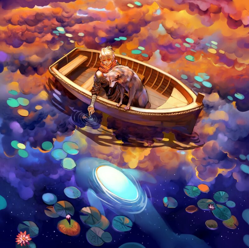 Boy and Wolf in Boat