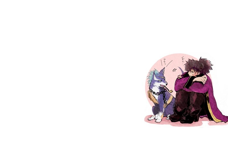 Boy and Wolf Sitting