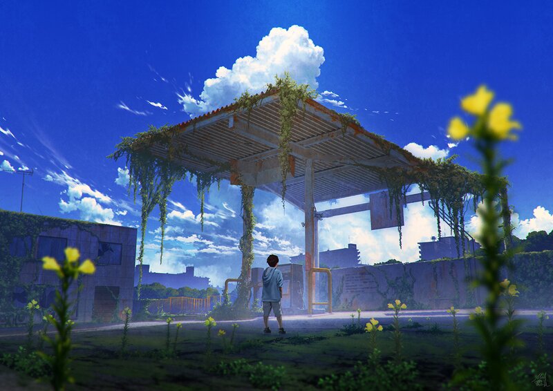 Boy at Abandoned Gas Station