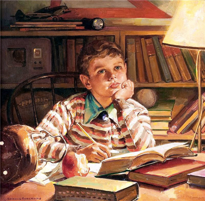 Boy at Desk Studying