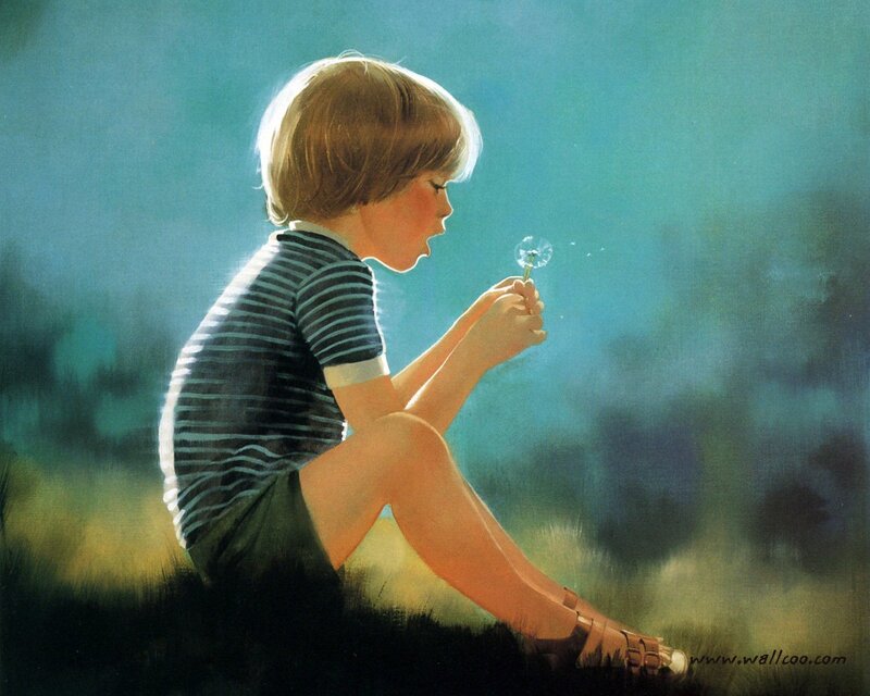 Boy Blowing Dandelion