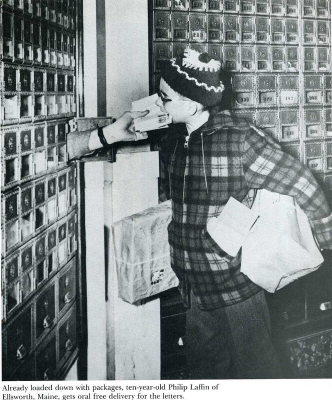 Boy delivering mail at post office