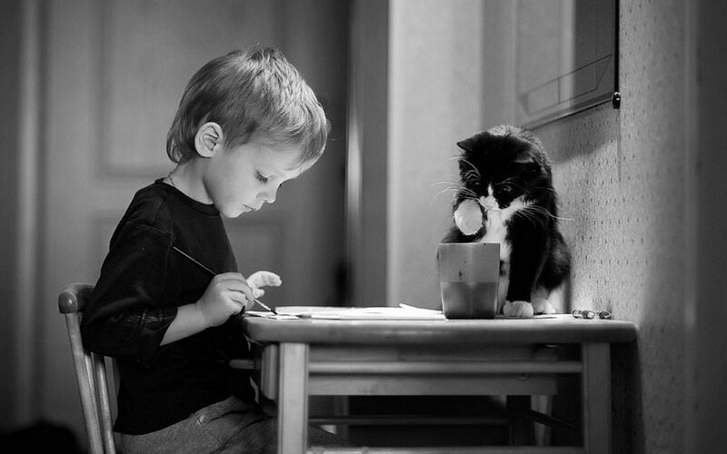 Boy Drawing at Table