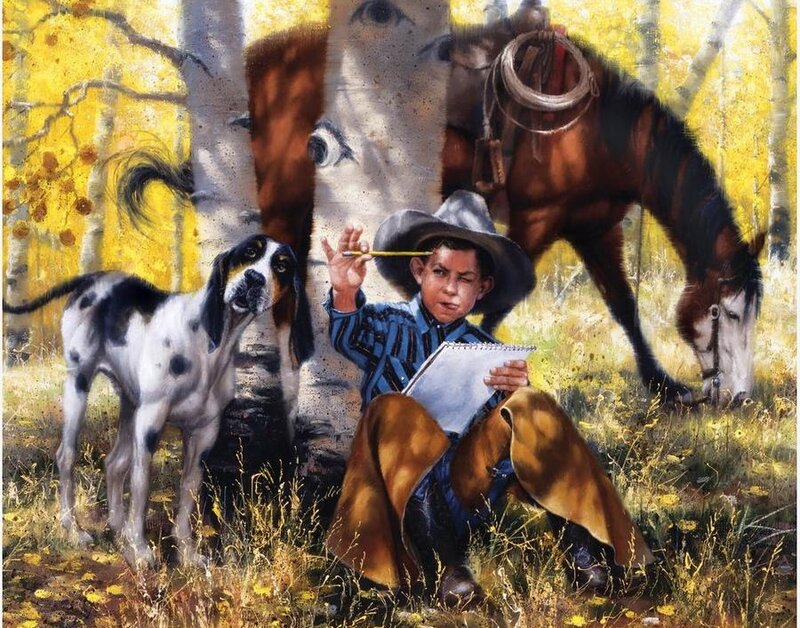 Boy Drawing in Forest