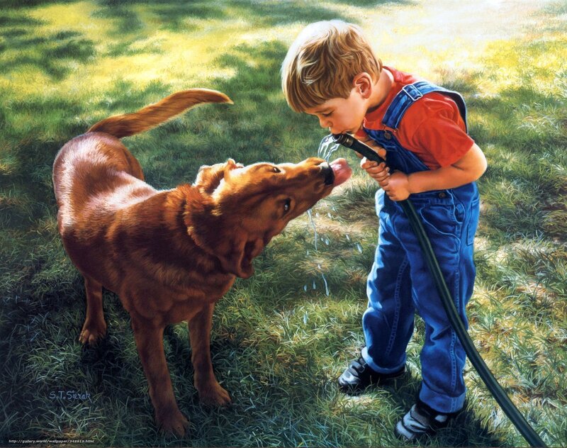 Boy Drinking from Hose