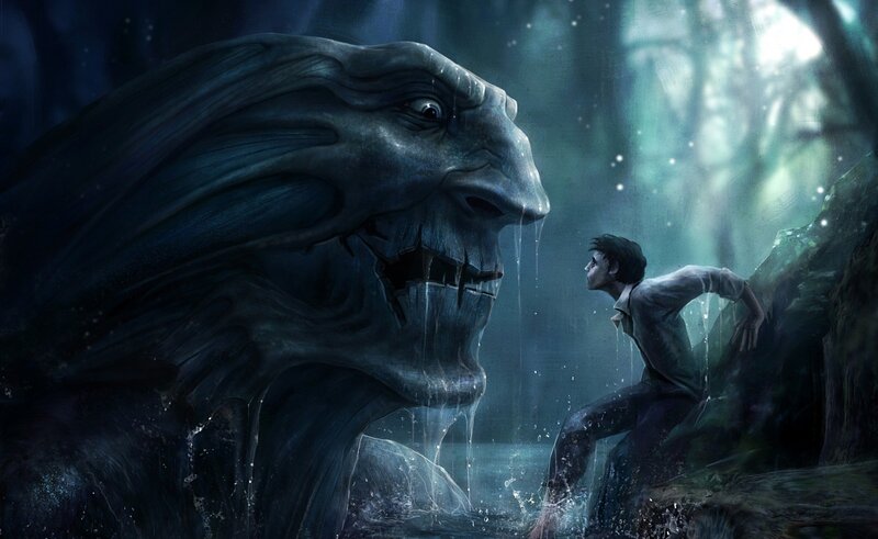 Boy Facing Giant Monster — Blue