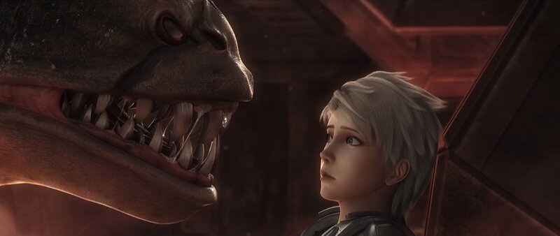 Boy Facing Monster — Gray