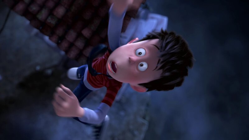 Boy falling in animated scene