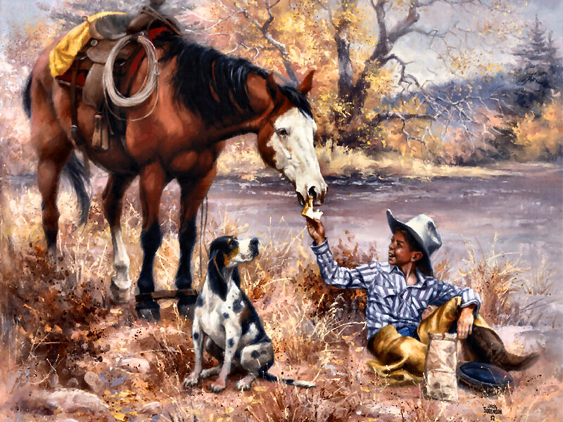 Boy Feeding Horse