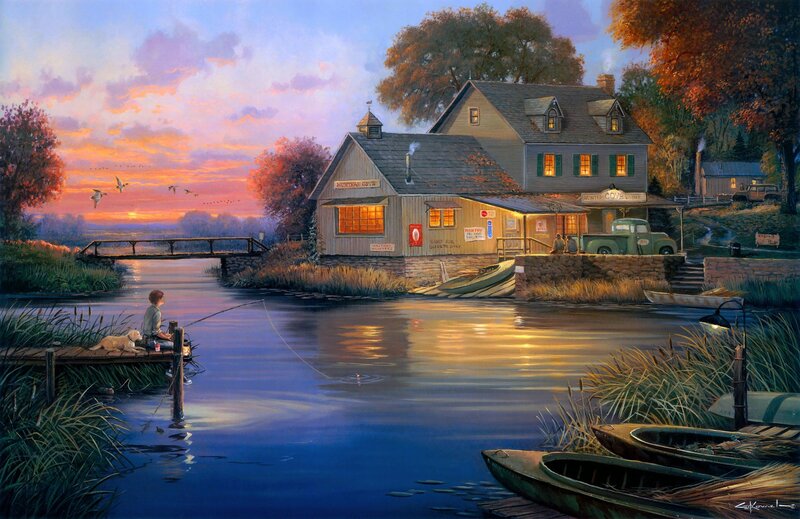Boy Fishing at Sunset