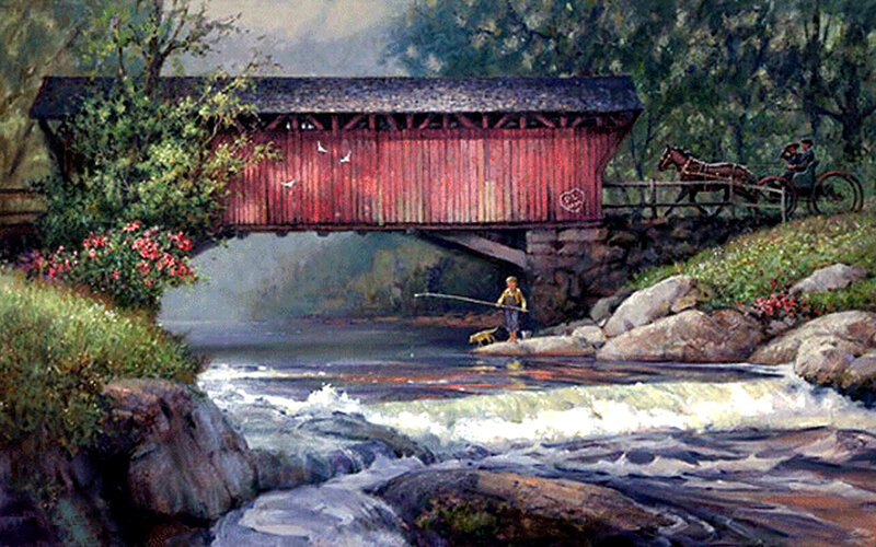 Boy Fishing by Bridge