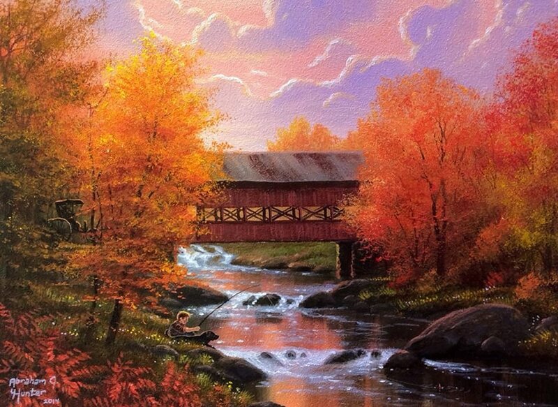 Boy Fishing by River — Orange