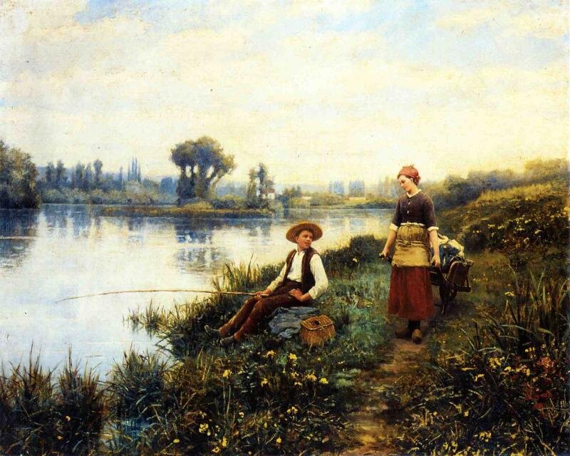 Boy Fishing by River