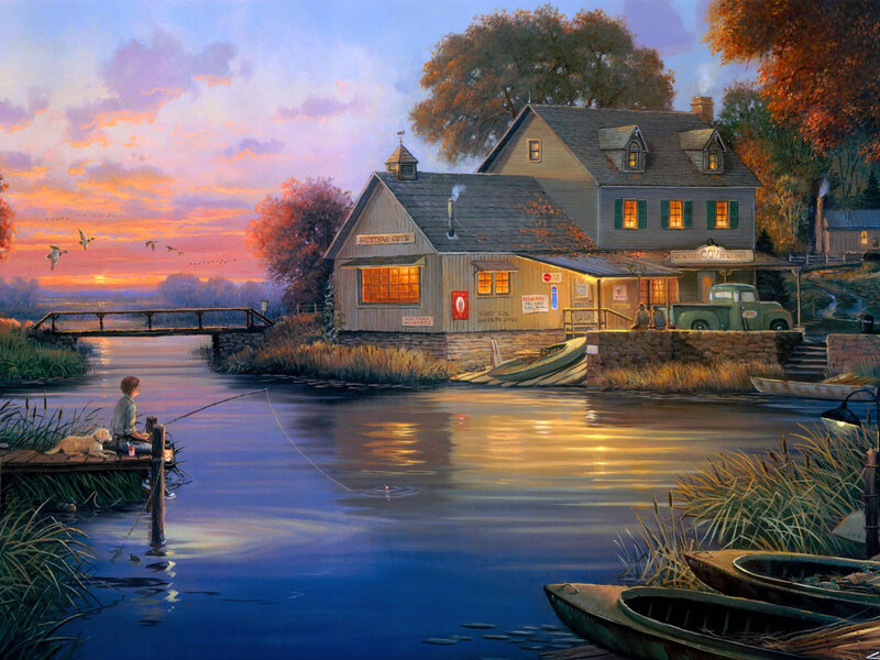 Boy Fishing on Dock