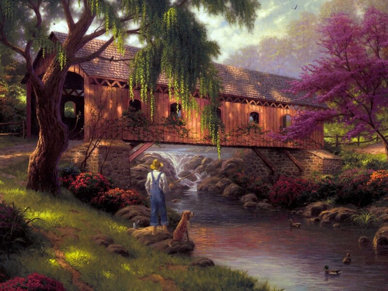 Boy Fishing with Dog
