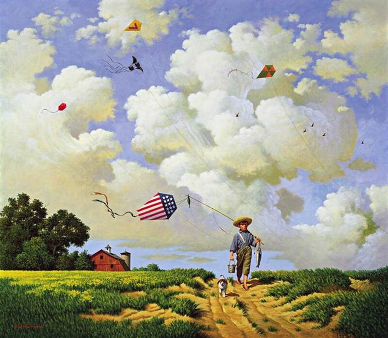 Boy Flying Kites — Blue