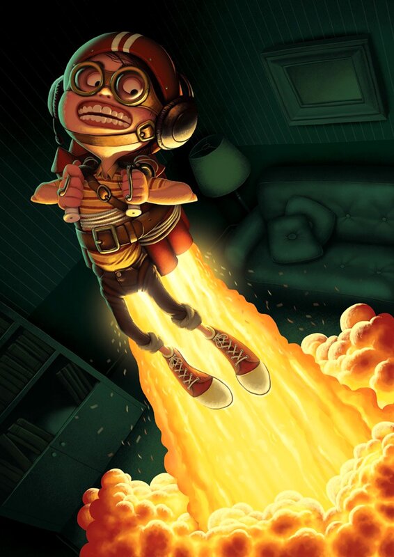 boy flying with jetpack