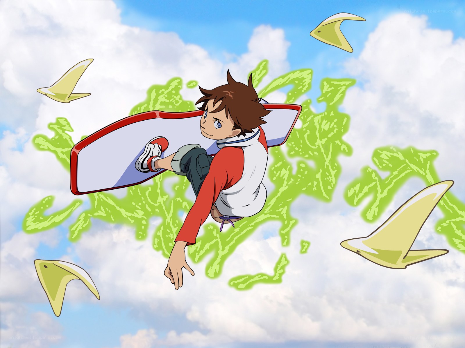 boy flying with surfboard