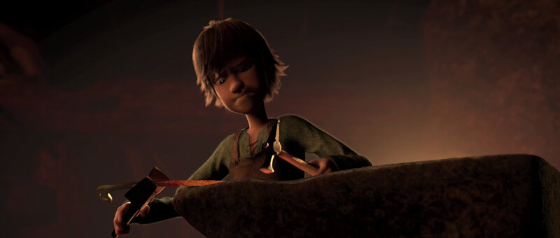 boy forging a weapon