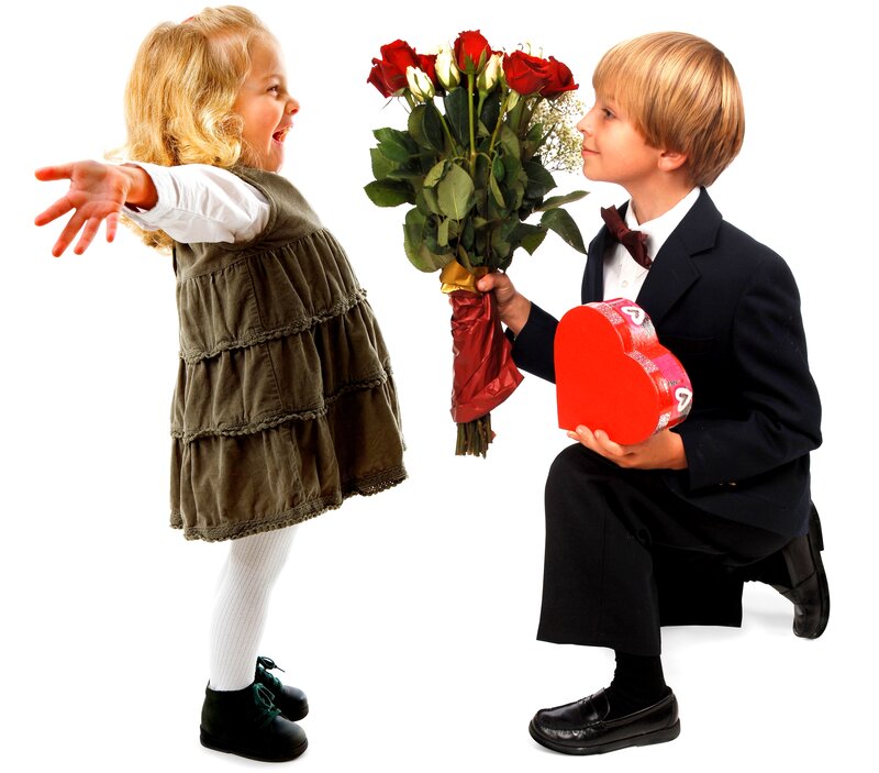 Boy Giving Flowers to Girl — Red