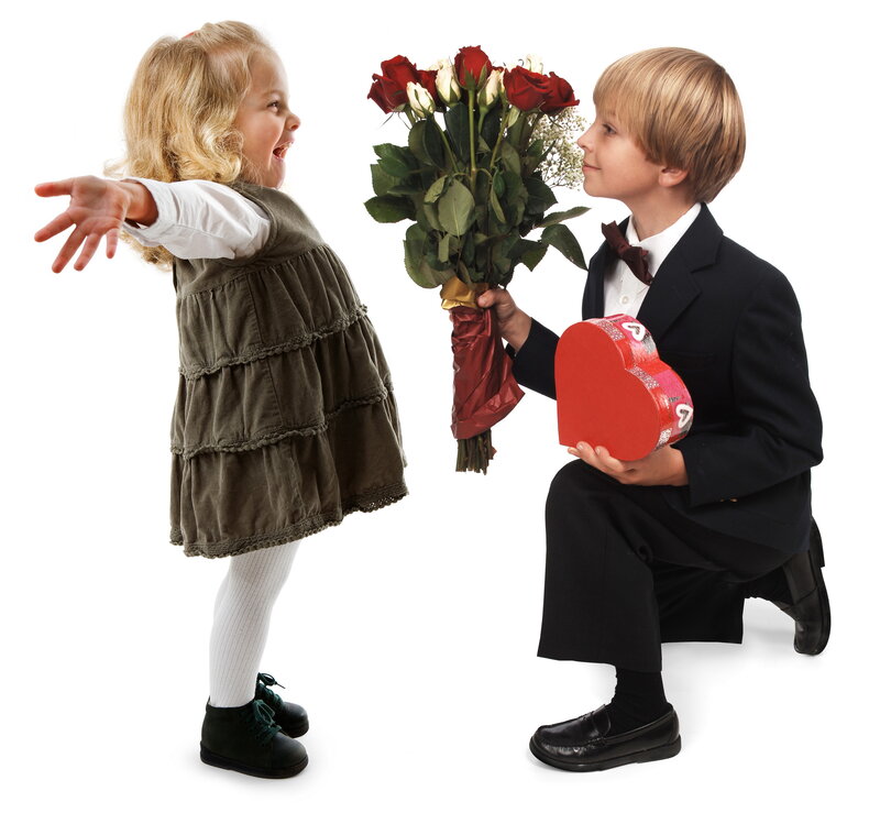 Boy Giving Flowers to Girl