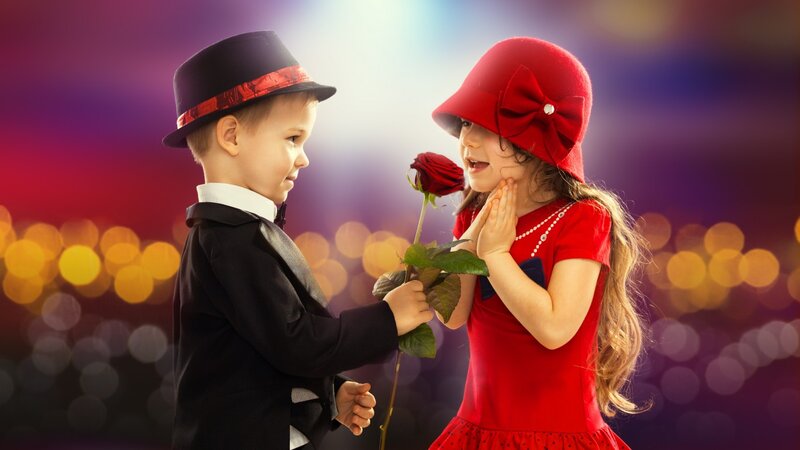 Boy Giving Rose to Girl — Red