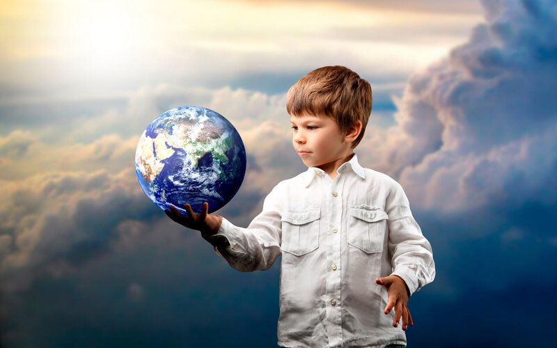 Boy Holding Globe — Blue