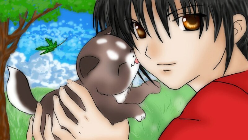 Boy Holding Kitten — Red