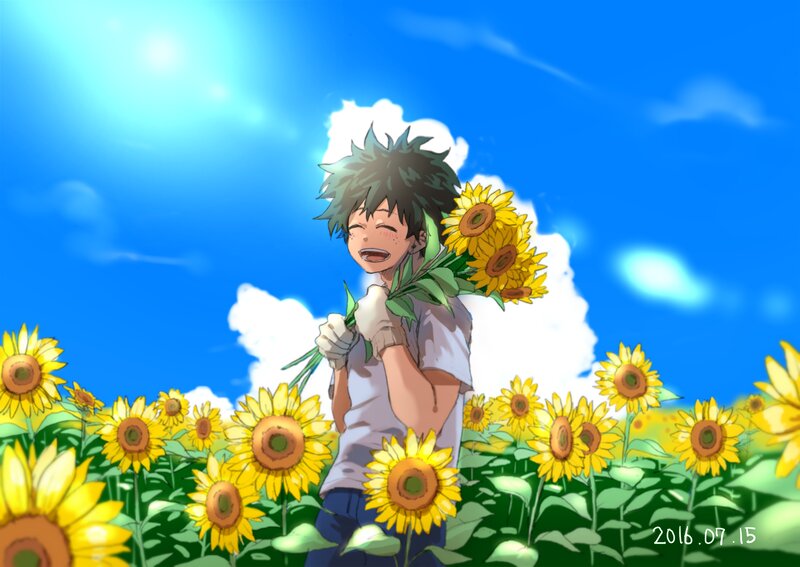 Boy Holding Sunflowers