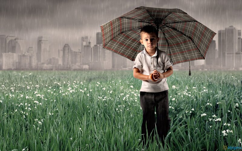 Boy Holding Umbrella