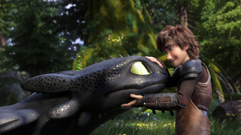 Boy Hugging Dragon — Green, Peaceful
