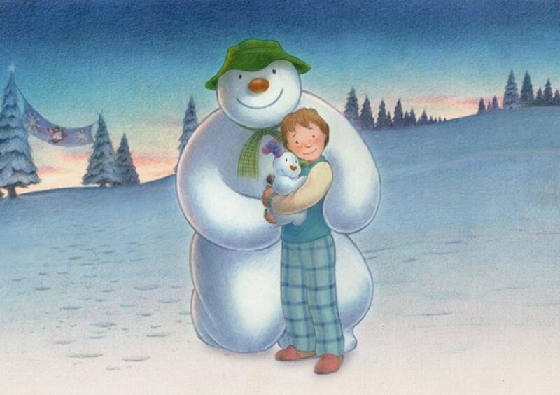 Boy Hugging Snowman