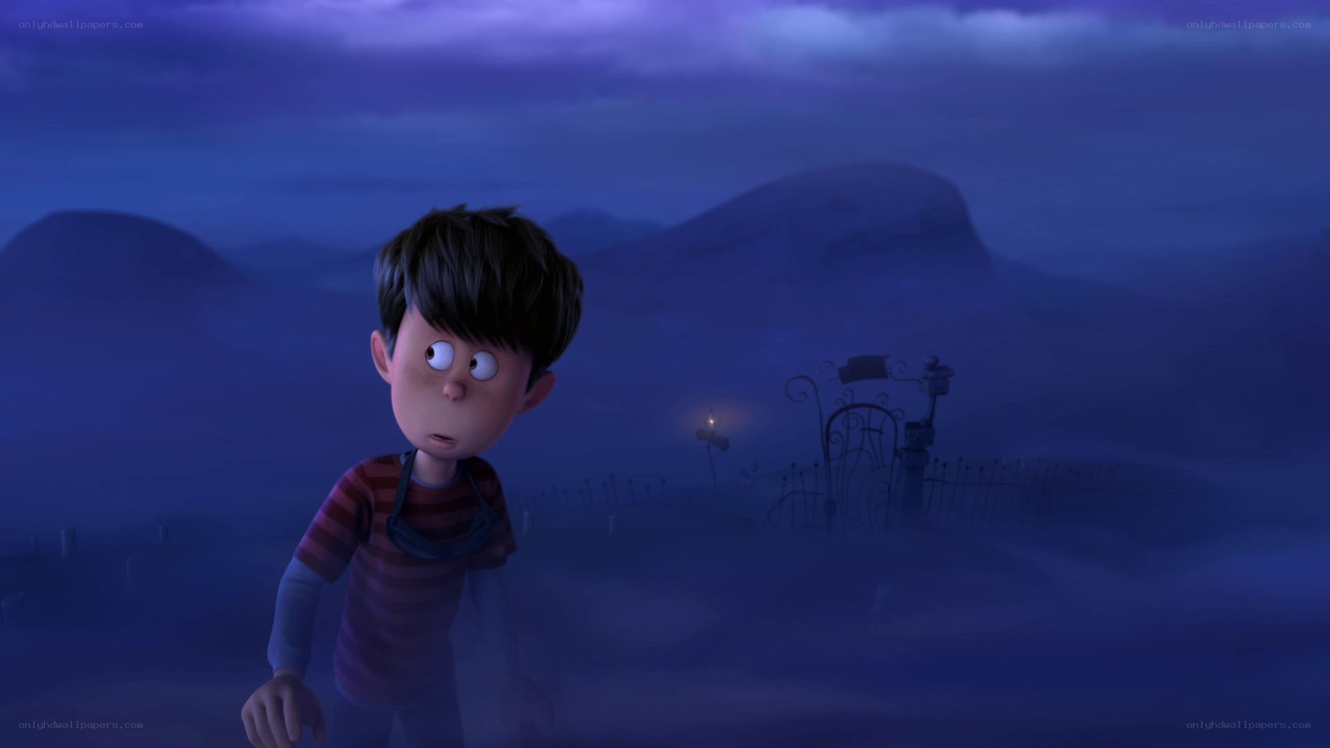 Boy in a foggy graveyard