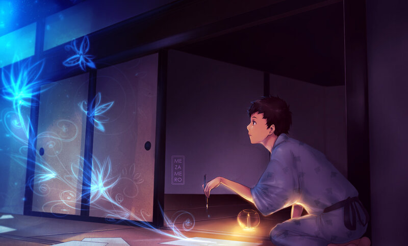 Boy in Pajamas Drawing — Blue