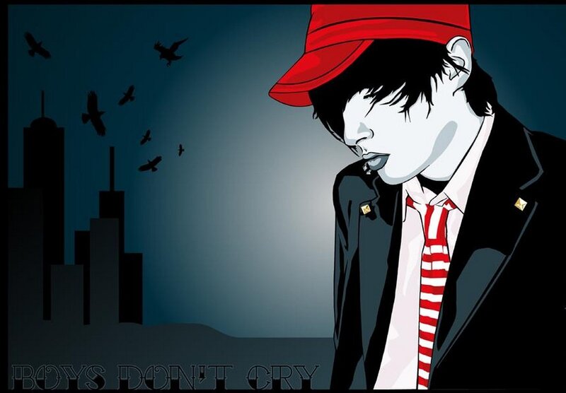 boy in red cap cityscape