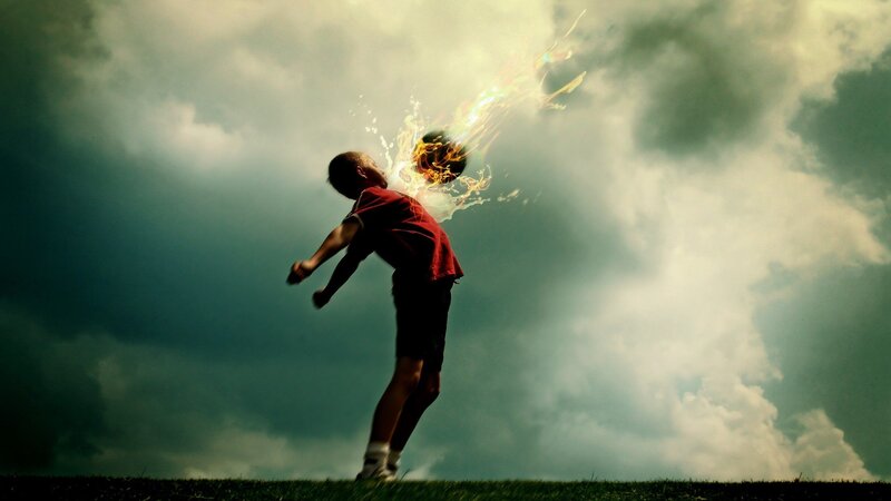 Boy Kicking Flaming Ball — Green